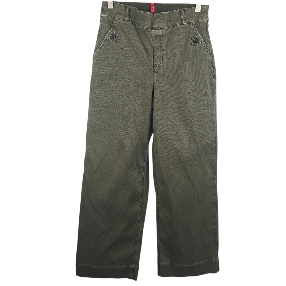 SPANX Stretch Twill Cropped Wide Leg Pant Olive Green Size Medium